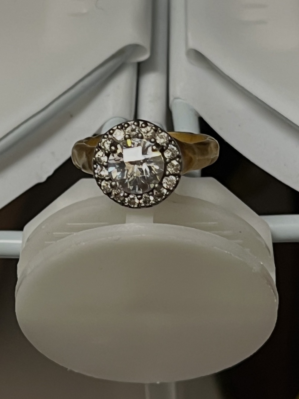 Classic Gold & Silver Halo Solitaire Ring with Clear Center Stone